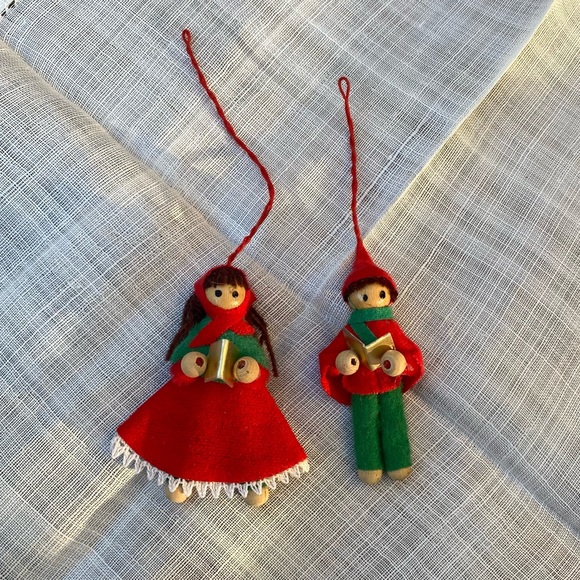 Handmade vintage wood and fabric Christmas ornaments - Picture 1 of 2